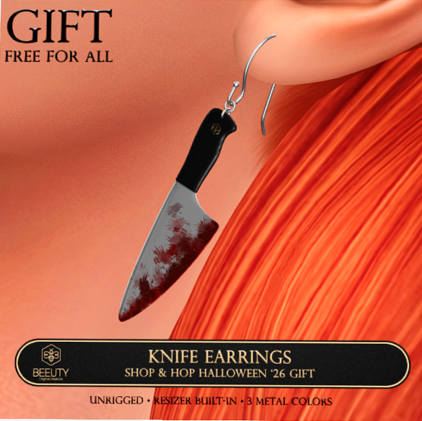 Beeuty Halloween: pendientes con forma de cuchillo ensangrentado, gift free for all